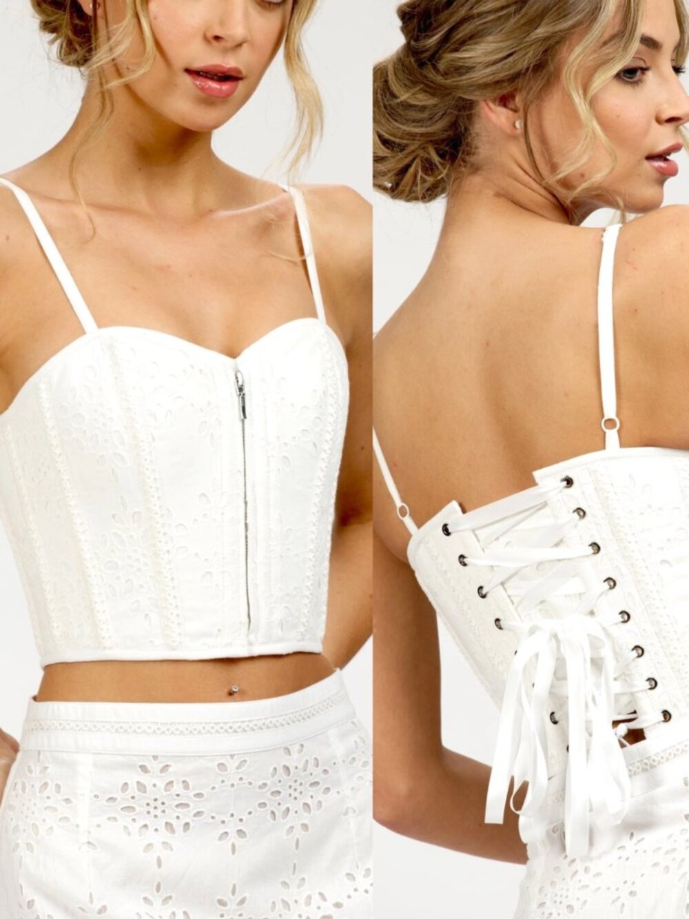 Steel Boned Overbust Corset Top EU White Cropped Cotton XS-L NWT